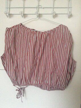 ZARA Poplin Top – Red, White & Black Stripes – Size Large